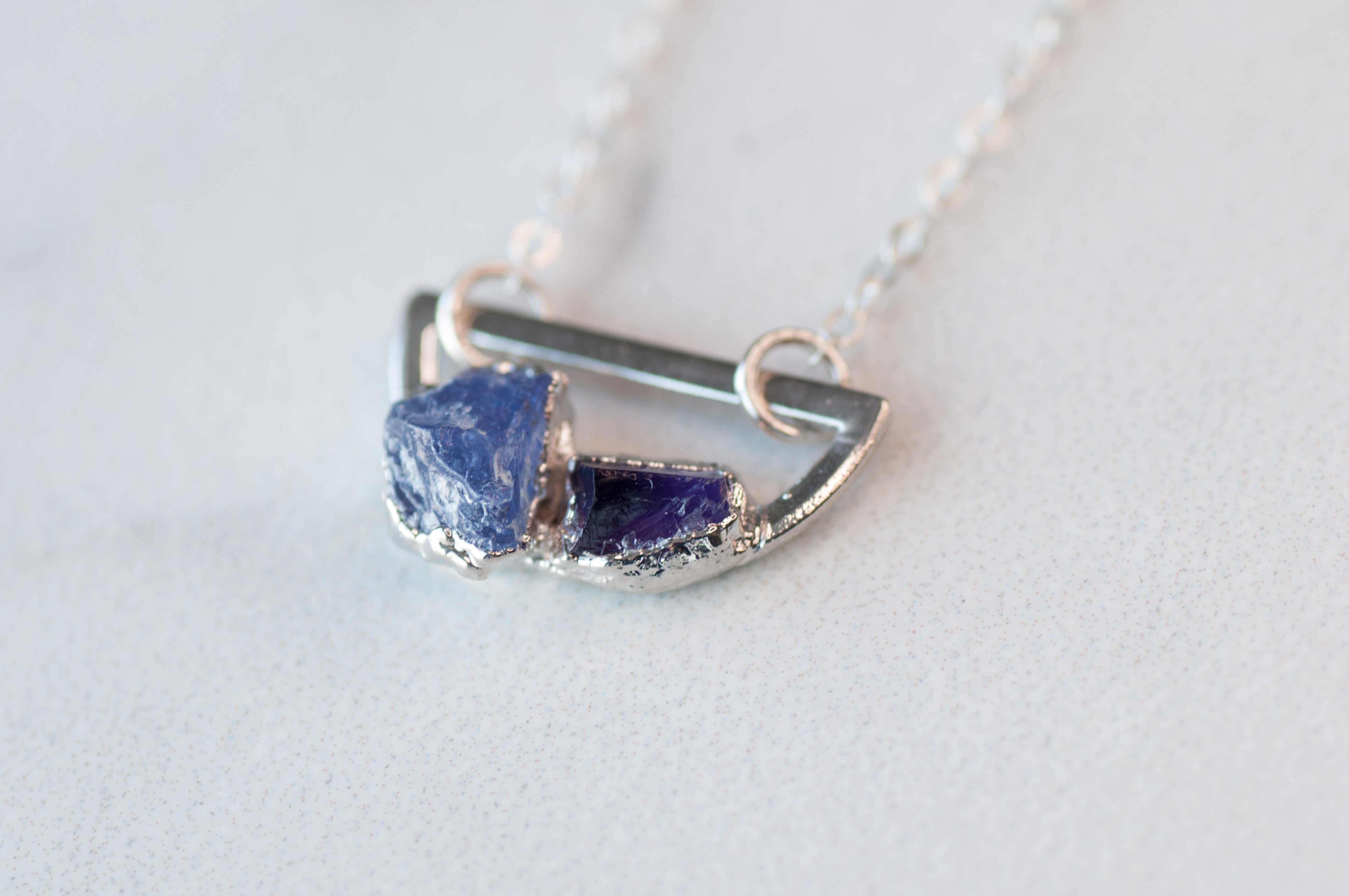 Personalized Birthstone Necklace || Half Moon Necklace || Mother's Necklace
